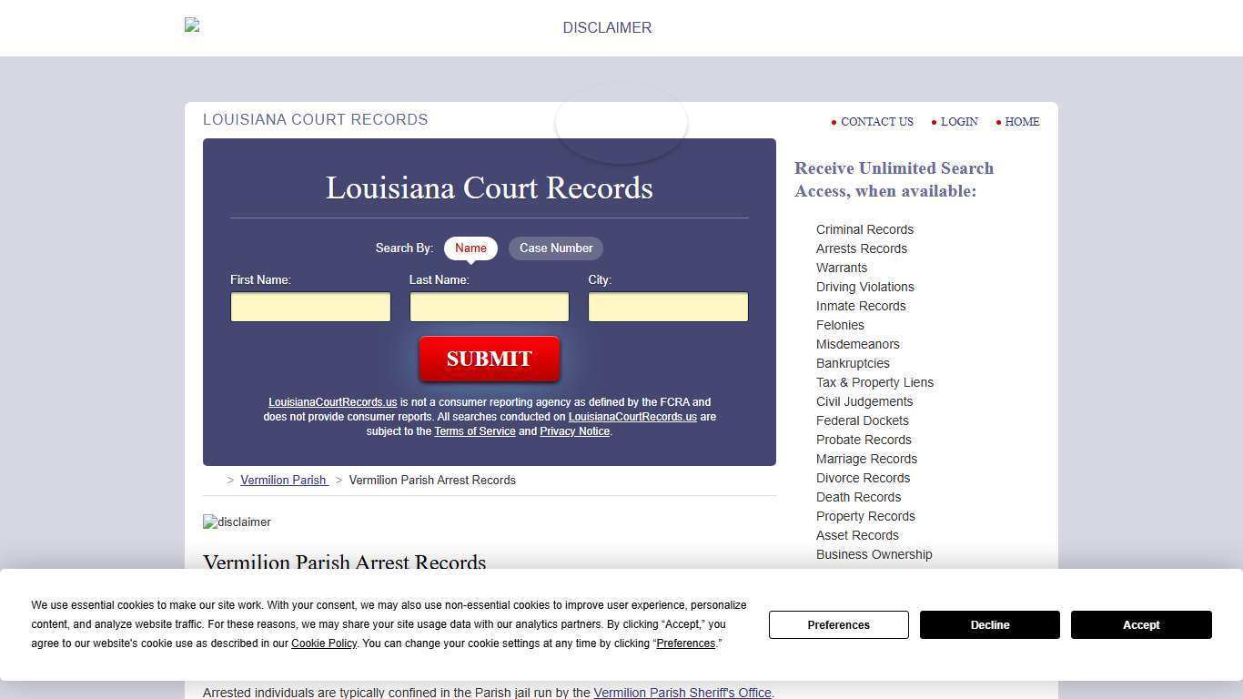 Vermilion Parish Arrest Records | LouisianaCourtRecords.us